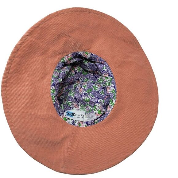 Vtg Betmar Peach Corduroy Wide Brim Sun Hat Flower Accent Cottagecore Feminine - Picture 4 of 9